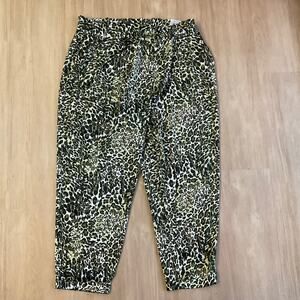Susan Graver Women's Paperbag Polyester Brown Animal Print Pants elastic 1X plus